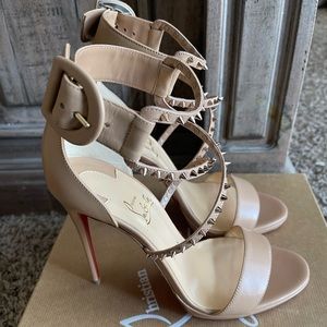 New Christian Louboutin Choca Lux 120 Kid Nude & Pink Bronze Spikes